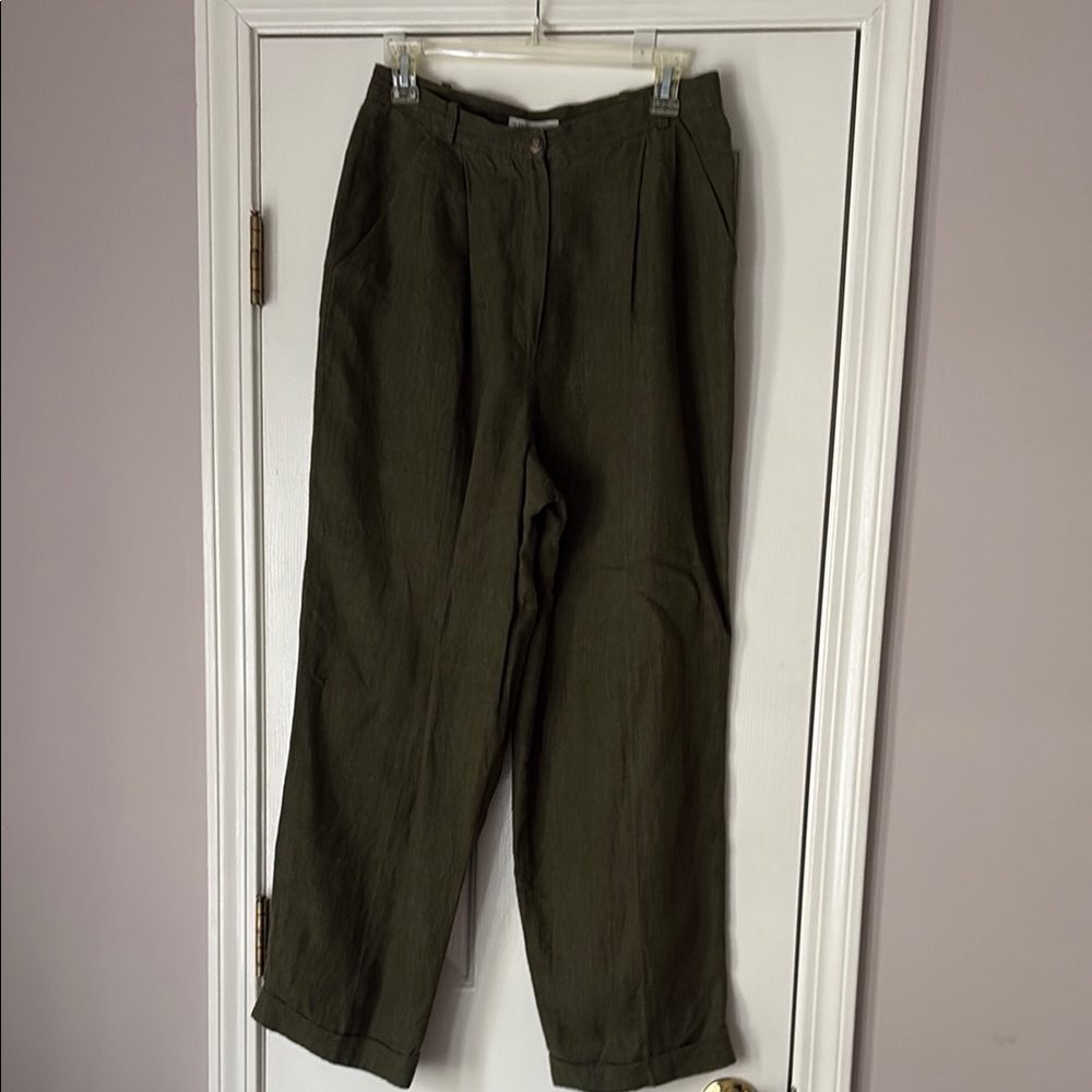 Liz Claiborne Linen Dark Green Chinos
